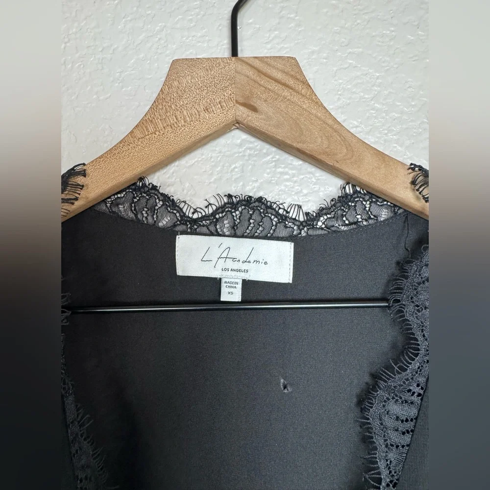 L’Academie Jade Wrap Lace Edge Mini Black Dress Revolve size XS $200